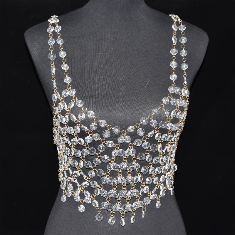 Transparent Bra Chain, Elegant Minimalist Style Silvery Plated Chest Chain Body Chain Jewelry for Stage And Performance